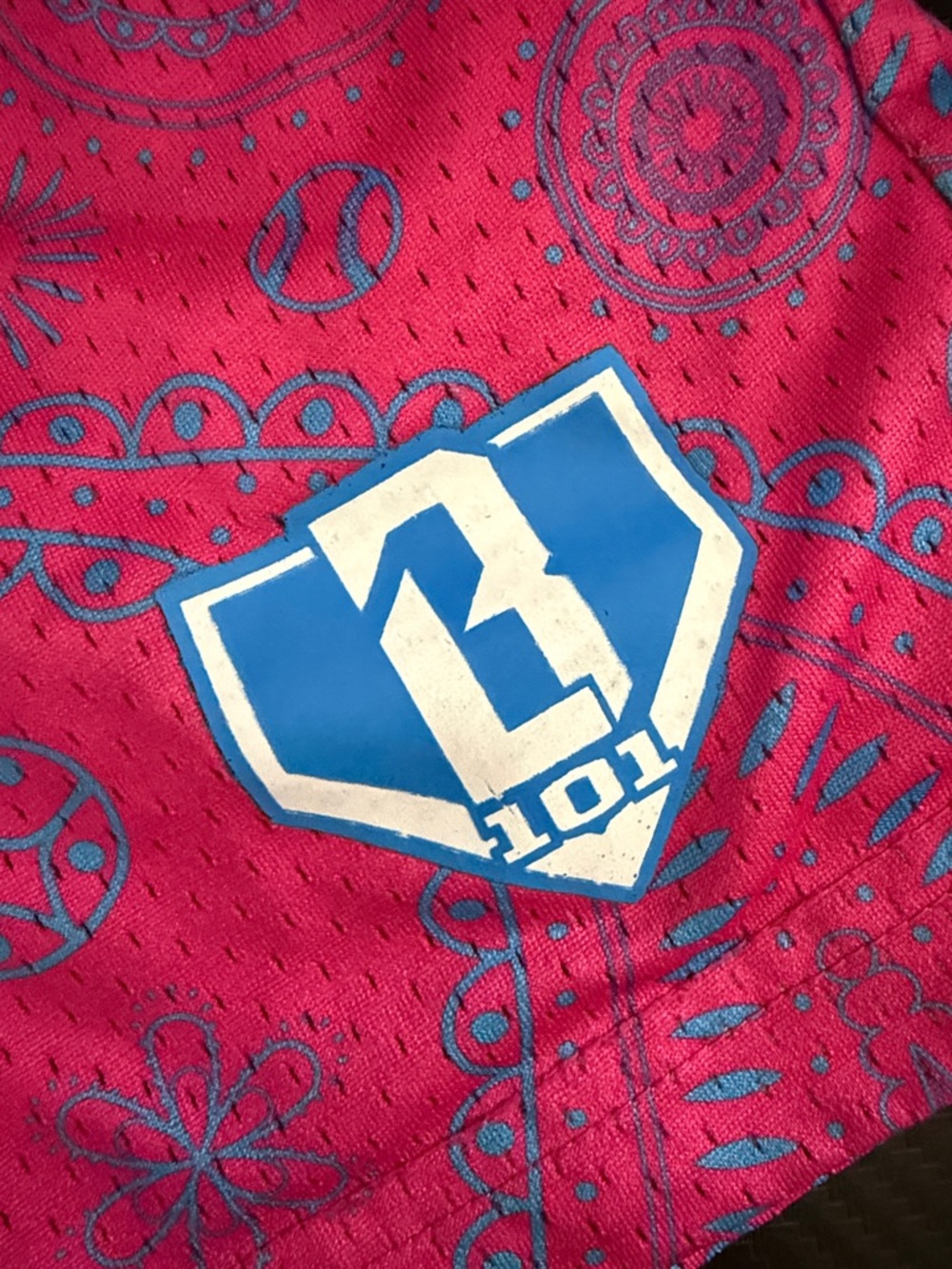 Pink B101 Athletic Shorts with Blue Logo (YM)